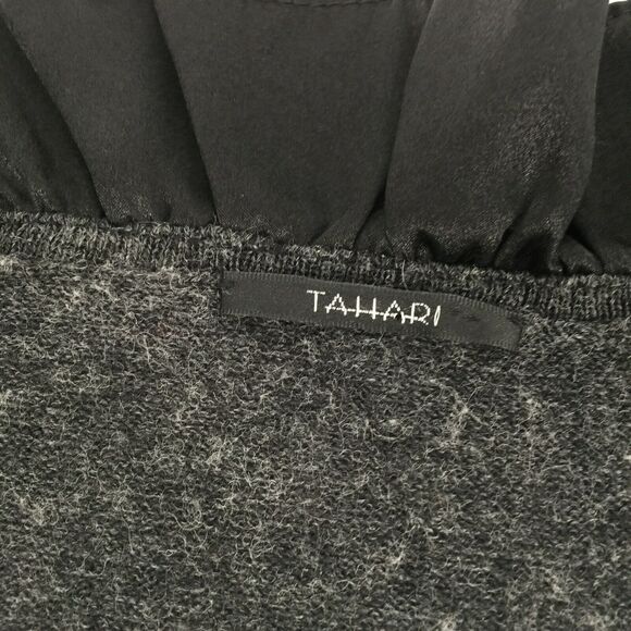 Tahari Ruffle Neck Full Zip Cardigan Sweater Small Womens Dark Gray Black S - Picture 3 of 7